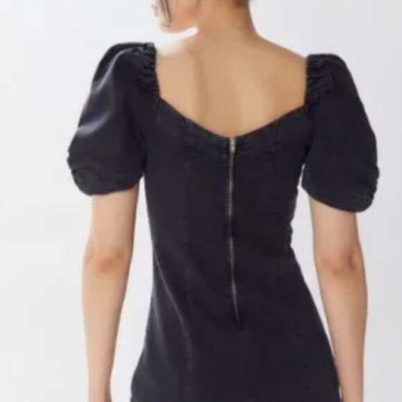 UO Urban Outfitters Chelsea Denim Puff Sleeve Mini Dress  black S Small - Picture 7 of 15